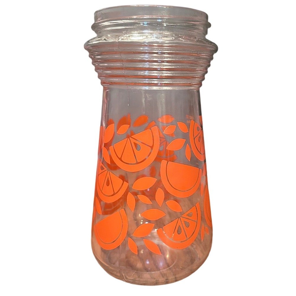 Vintage Juice Carafe Pitcher 8.5in Orange Citrus Retro Fruit Pattern MCM